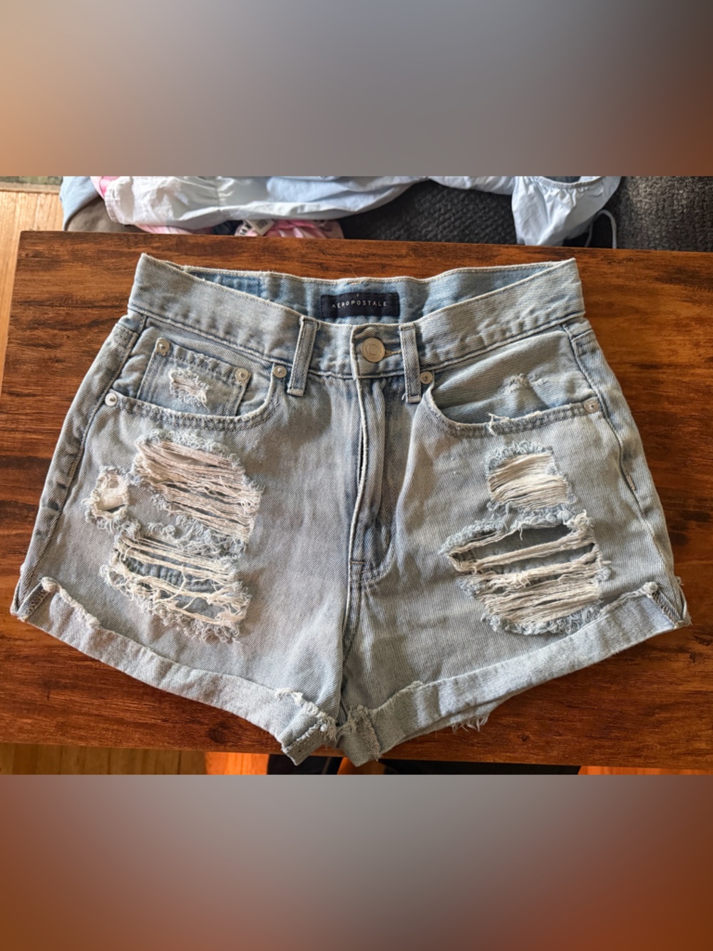 Aeropostale Light Wash Ripped Denim Shorts